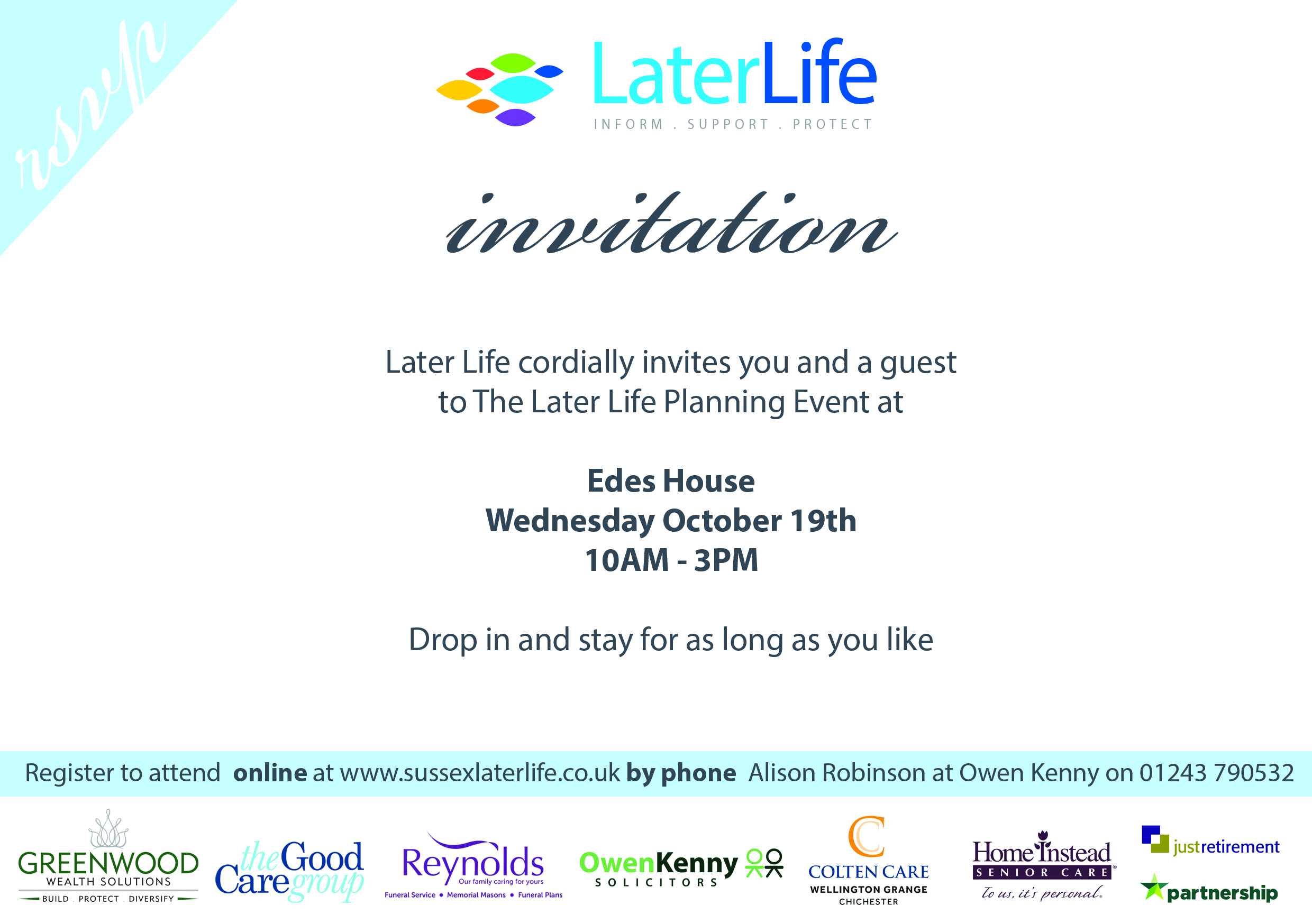 Later Life Planning (LLP) event at Edes House, Chichester on 19th October 2016