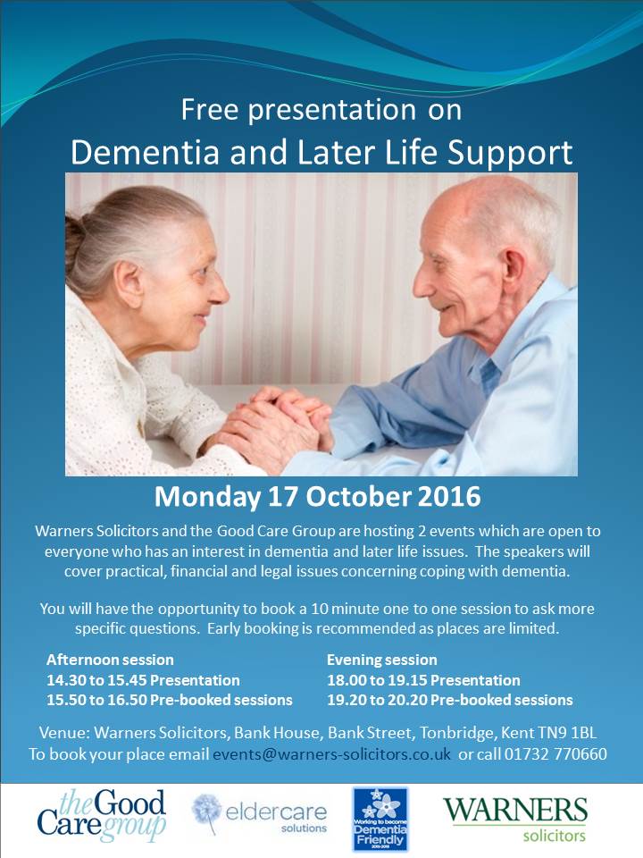 Free presentation on Dementia and Later Life Support